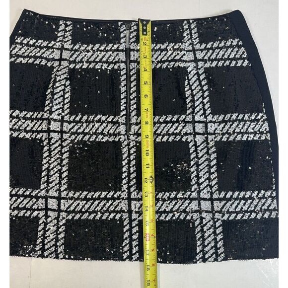 Ted Baker 4 Black White Hoopss Checkered Sequin Mini Skirt Size 12 US Windowpane - Picture 9 of 16